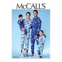 McCall\'s Pattern M7518 - Men\'s/Misses\'/Boys\'/Girls\'/Children\'s Hooded Jumpsuits and Dog Coat with Kangaroo Pocket 388543
