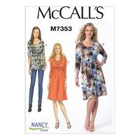 McCall\'s M7353 Misses\' Raised Elastic-Waist Top and Dresses 380629