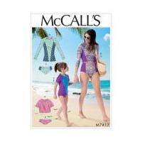 McCalls Ladies & Girls Sewing Pattern 7417 Raglan Sleeve Rash Guards & Bikini Bottoms