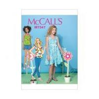 McCalls Girls Easy Sewing Pattern 7347 Tops, Handkerchief Hem Dress, Shorts & Pants