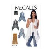 McCalls Ladies Easy Sewing Pattern 7416 Seam Detail & Cropped Vests Waistcoat Tops