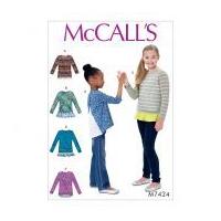 mccalls girls easy sewing pattern 7424 knit tops with hemline variatio ...