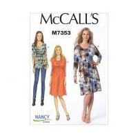 McCalls Ladies Easy Sewing Pattern 7353 Raised Elastic Waist Top & Dresses