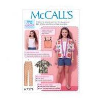 McCalls Girls Easy Learn to Sew Sewing Pattern 7378 Kimono Style Jackets, Tops, Shorts & Pants