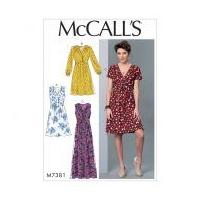 McCalls Ladies Sewing Pattern 7381 Pleated Dresses with Optional Front Tie