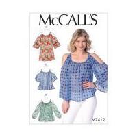 McCalls Ladies Easy Sewing Pattern 7412 Gathered, Cold Shoulder Tops & Tunic