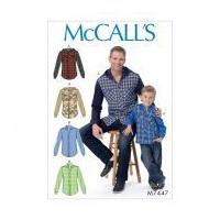 McCalls Men & Boys Easy Sewing Pattern 7447 Button Down Shirts with Hood or Collar