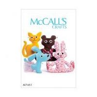 McCalls Crafts Easy Sewing Pattern 7451 Cat, Bear, Rabbit & Dog Stuffed Animal Toys
