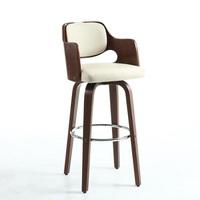 Mcgill Bar Stool In Cream PU And Walnut With Chrome Foot Rest