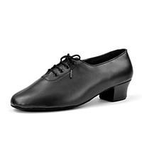 Men\'s Dance Shoes Leather Children\'s Latin dancing shoes Leather Latin Jazz Dance Sneakers Modern Swing Shoes Salsa Indoor 3.5cm Black NL03
