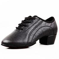 Men\'s Dance Shoes Heels Leather Low Heel Black