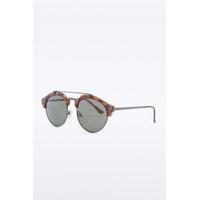 metal brow bar tortoise and green sunglasses brown