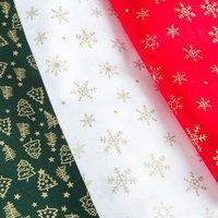 Metallic Snowflake Red and White and Metallic Trees Green 3 x 1.5m Cotton Fabric 407967