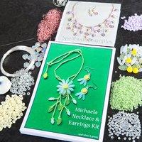 Meredith and Michaela Necklace and Earrings - Lilac, Lemon and Pink with Opal White and Green 409330