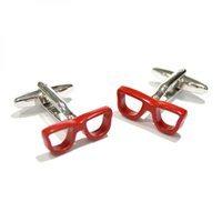 MENS CUFFLINKS in Geeky Red Glasses Design