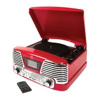 Memphis Red USB Turntable with CD Player & FM Radio (Red)