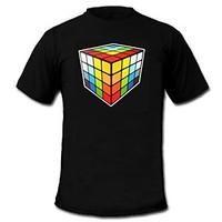 Mens Light Up LED T-shirt rubik\'s cube pattern Sound and Music Activated Equalizer for Party Bar Raver