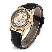 Men\'s Watch Auto-Mechanical Watch Gold Hollow Engraving Elegant PU Band Wrist Watch Cool Watch Unique Watch Fashion Watch