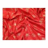 Metallic Foil Print Christmas Holly Cotton Fabric Red