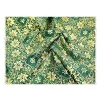 Metallic Gold Decorative Snowflake Print Christmas Cotton Fabric Green