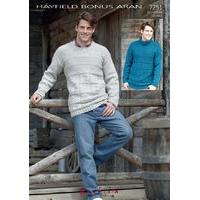 Mens Round and Polo Neck Sweaters in Hayfield Bonus Aran (7251)