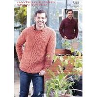 Mens Round Neck and Mens Wrap Neck Sweater in Hayfield Aran Tweed (7368)