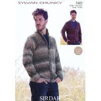 mens v neck and shawl collared cardigans in sirdar sylvan chunky 7483