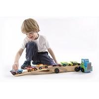 melissa doug mega race car carrier wooden tractor and trailer with 6 u ...