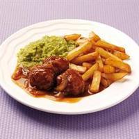 Meatballs, Chips & Mushy Peas