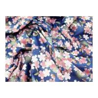 Metallic Floral Print Cotton Poplin Fabric Blue