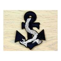 Metallic Nautical Anchor Motifs Navy Blue & Silver