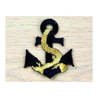 Metallic Nautical Anchor Motifs Navy Blue & Gold