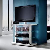 Menial LCD TV Stand In High Gloss White With Clear Glass Shelves