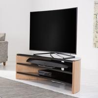 Metas Curved TV Stand In Light Oak With Black Glass