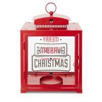 Merry Christmas Red Gloss Square Glass & Metal Lantern