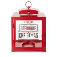 merry christmas red gloss square glass metal lantern