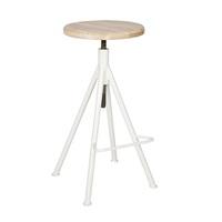 Melone Round Stool In Wooden Top With White Metal