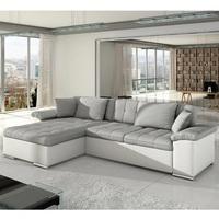 Messina Corner Sofa Bed In White PU And Grey Fabric