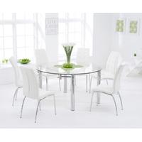 melbourne 145cm round glass extending dining table with calgary chairs