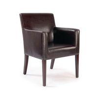 METRO - BROWN LEATHER EFFECT CUBED ARMCHAIR, WITH WHITE STITCHING