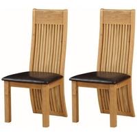 Meridian Solid Oak with Brown Faux Leather Seat Pad Dining Chair (Pair)