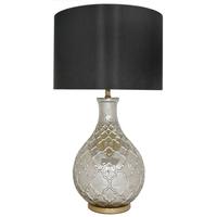 Mercury Silver Patterned Round Lamp with Black Shade