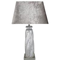 Mercury Silver Swirl Pillar Table Lamp with Taupe Velvet Shade
