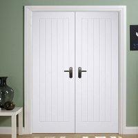 Mexicano White Primed Fire Door Pair is 1/2 Hour Fire Rated