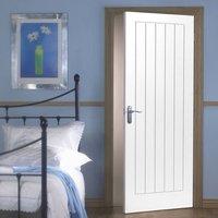Mexicano White Primed Fire Door with Vertical Lining is 1/2 Hour Fire Rated