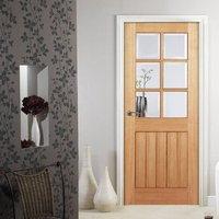 Mexicano Oak 6 Light Door with Bevelled Clear Safety Glass is Pre-finished