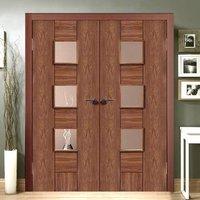 Messina Walnut Flush Door Pair with Clear Glass, Prefinished