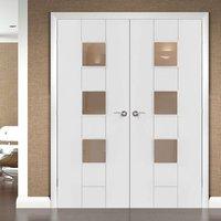 Messina White Primed Flush Door Pair with Clear Safety Glass