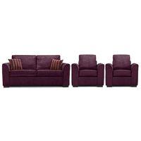 Medina Fabric 3 Seater Sofa and 2 Armchair Suite Aubergine