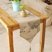 Mediterranean Style Butterfly Patterned Table Runner Fashion Hotsale High-grade Cotton Linen Table Top Deco